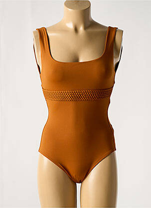 Maillot de bain 1 pièce effet matière satinée jaune IODUS femme