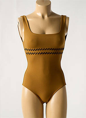 Maillot de bain 1 pièce effet matière satinée marron IODUS femme