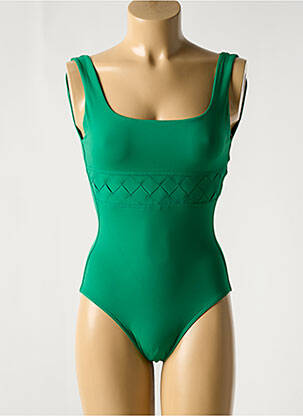 Maillot de bain 1 pièce effet matière satinée vert IODUS femme