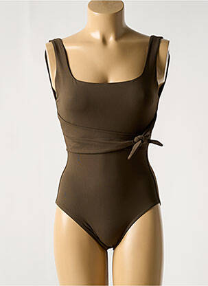 Maillot de bain 1 pièce effet matière satinée marron IODUS femme