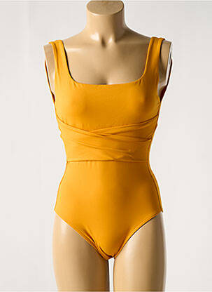 Maillot de bain 1 pièce effet matière satinée jaune IODUS femme