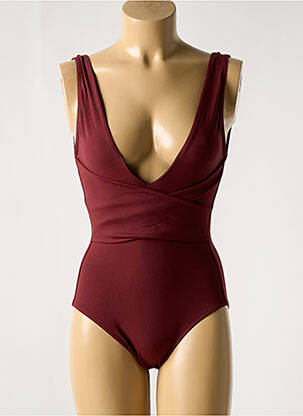 Maillot de bain 1 pièce effet matière satinée haut triangles rouge IODUS femme