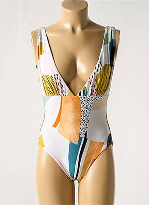Maillot de bain 1 pièce imprimé fantaisie haut triangles blanc IODUS femme