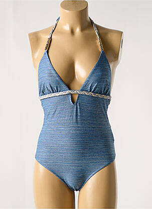 Maillot de bain 1 pièce effet matière satinée haut triangles bleu BIKINI BAR femme