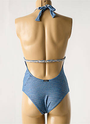 Maillot de bain 1 pièce effet matière satinée haut triangles bleu BIKINI BAR femme