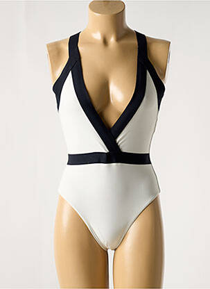 Maillot de bain 1 pièce effet matière satinée haut triangles beige IODUS femme