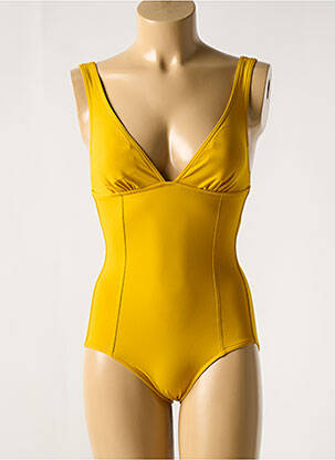 Maillot de bain 1 pièce effet matière satinée haut soutien-gorge avec mousse de rembourrage amovible jaune IODUS femme