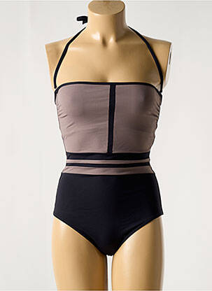 Maillot de bain 1 pièce bretelles élastiquées amovibles haut bandeau marron IODUS femme
