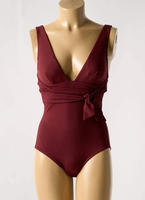 Maillot de bain 1 pièce effet matière satinée haut soutien-gorge avec mousse de rembourrage amovible rouge IODUS femme