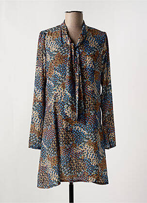 Robe courte coupe évasée manches longues bleu NEW LILY femme