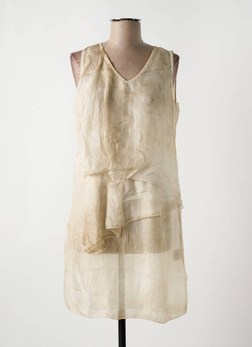 Top col v sans manche beige ELEONORA AMADEI femme
