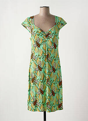 Robe mi-longue imprimé fleurs manches courtes vert BAKERY LADIES femme