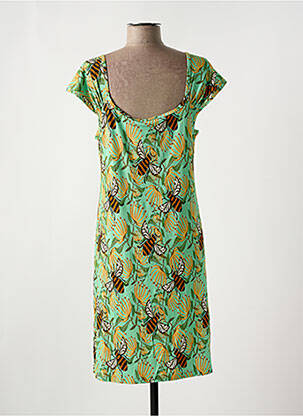 Robe mi-longue imprimé fleurs manches courtes vert BAKERY LADIES femme