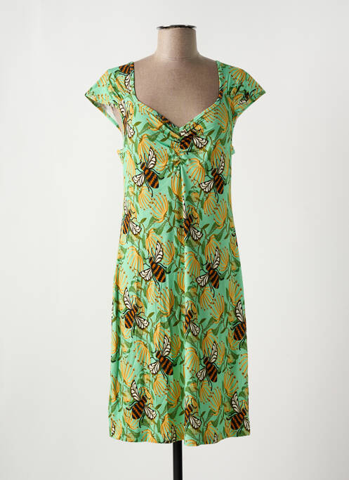 Robe mi-longue imprimé fleurs manches courtes vert BAKERY LADIES femme