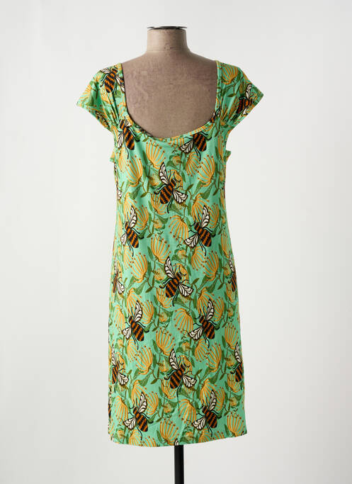 Robe mi-longue imprimé fleurs manches courtes vert BAKERY LADIES femme