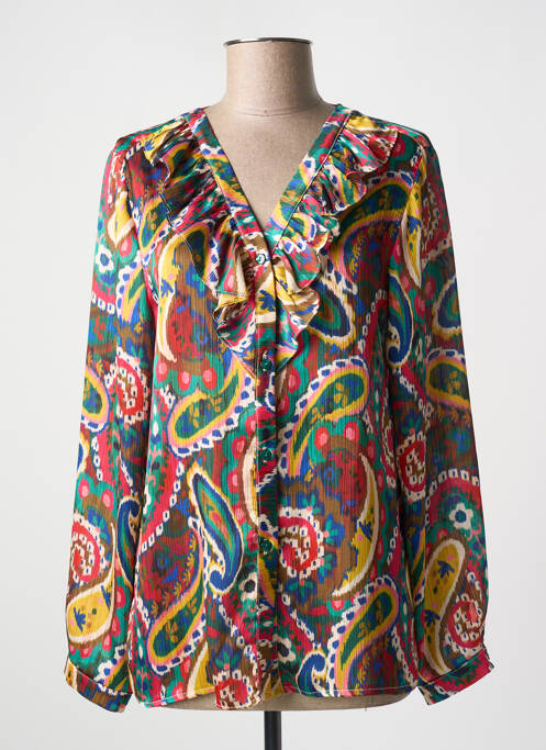 Chemisier tissage crêpe manches longues rouge HALOGENE femme