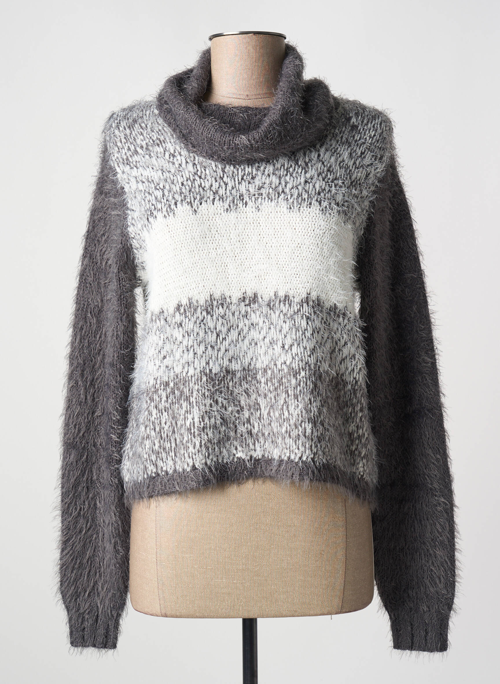 Pull Col Roulé Maille Maille Poilu Gris Marble Femme 2549984