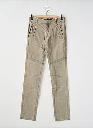 Pantalon droit fermeture zippée sous rabat boutonné beige IKKS fille