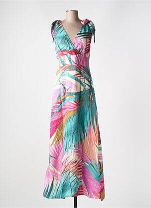 Robe longue manches bretelles ajustables fines bretelles rose GEISHA femme