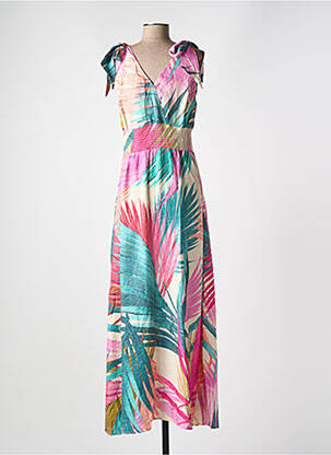 Robe longue manches bretelles ajustables fines bretelles rose GEISHA femme
