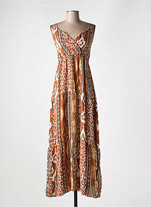 Robe longue manches bretelles ajustables fines bretelles marron GEISHA femme