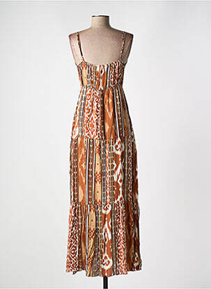 Robe longue manches bretelles ajustables fines bretelles marron GEISHA femme