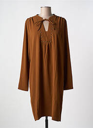 Robe mi-longue coupe fluide manches longues marron GEISHA femme