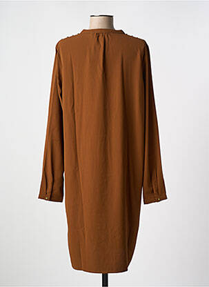 Robe mi-longue coupe fluide manches longues marron GEISHA femme