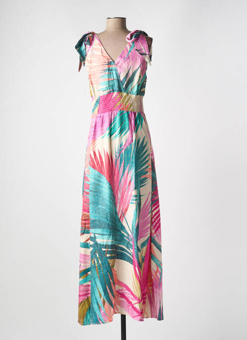 Robe longue manches bretelles ajustables fines bretelles rose GEISHA femme