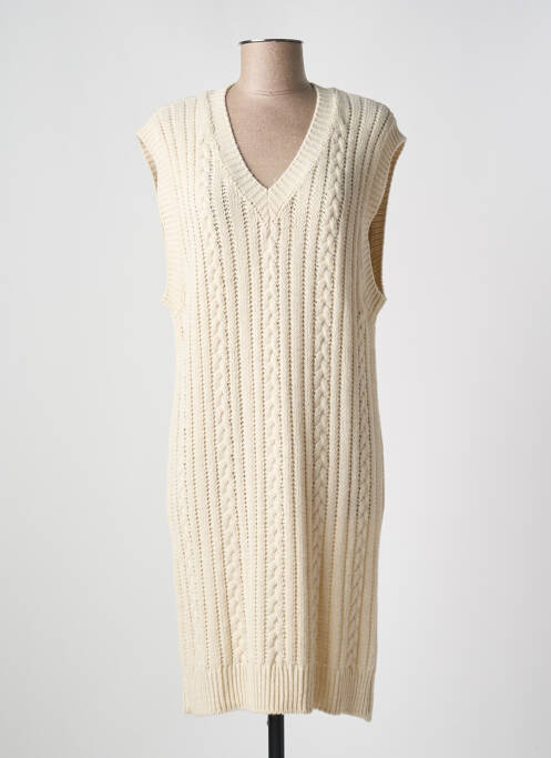 Robe pull col v sans manche beige GEISHA femme