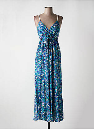 Robe longue imprimé fantaisie fines bretelles bleu EVA KAYAN femme