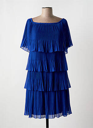 Robe mi-longue coupe fluide manches courtes bleu FRANK LYMAN femme