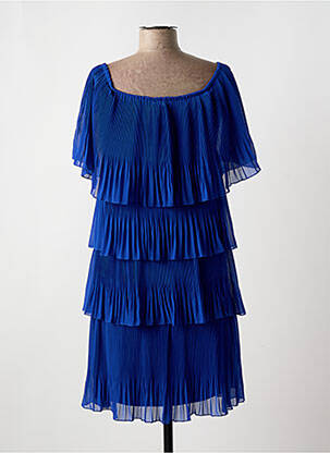 Robe mi-longue coupe fluide manches courtes bleu FRANK LYMAN femme