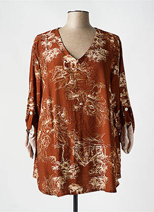 Blouse imprimé fleurs manches longues marron PIMENT ROUGE femme