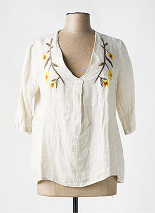 Top col v manches 3/4 beige INTUITION femme
