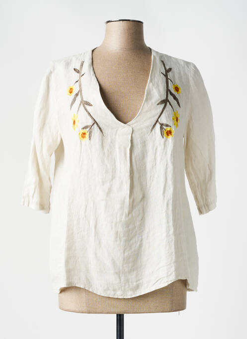 Top col v manches 3/4 beige INTUITION femme