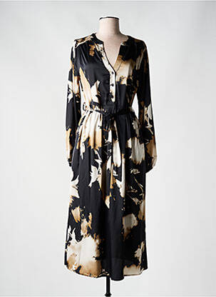 Robe mi-longue coupe fluide manches longues noir EMILIE.K femme