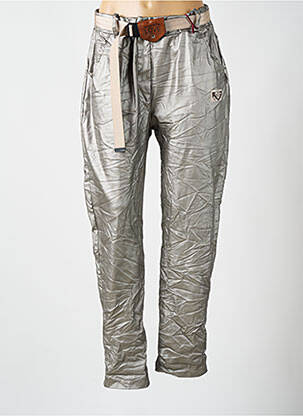 Pantalon droit stretch taille normale argent MINA ROSA femme