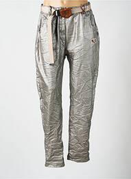 Pantalon droit stretch taille normale argent MINA ROSA femme