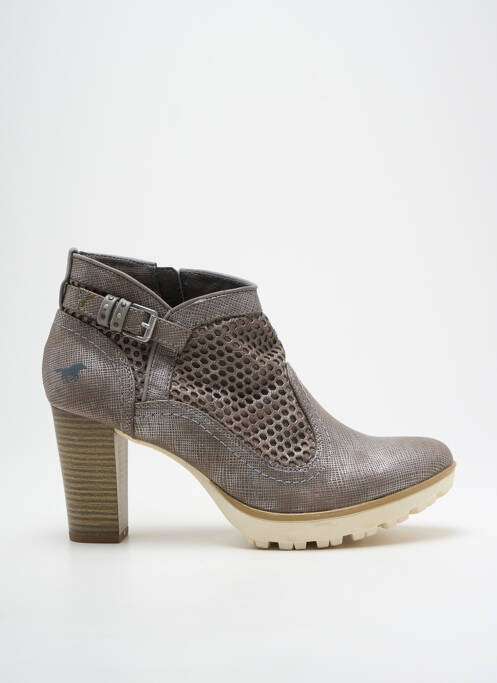 Bottines/boots tissage satiné talon de 7 à 9cm argent MUSTANG femme