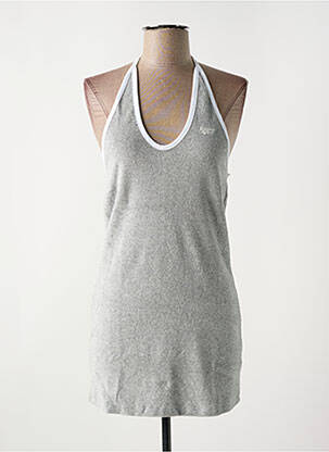 Robe courte col v fines bretelles gris SUPERDRY femme