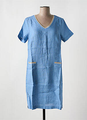 Robe mi-longue tissage crêpe manches courtes bleu LE BOUDOIR D'EDOUARD femme