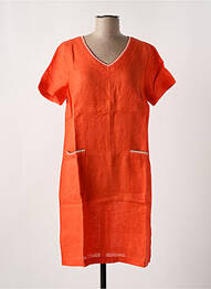 Robe mi-longue tissage crêpe manches courtes orange LE BOUDOIR D'EDOUARD femme