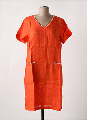 Robe mi-longue tissage crêpe manches courtes orange LE BOUDOIR D'EDOUARD femme