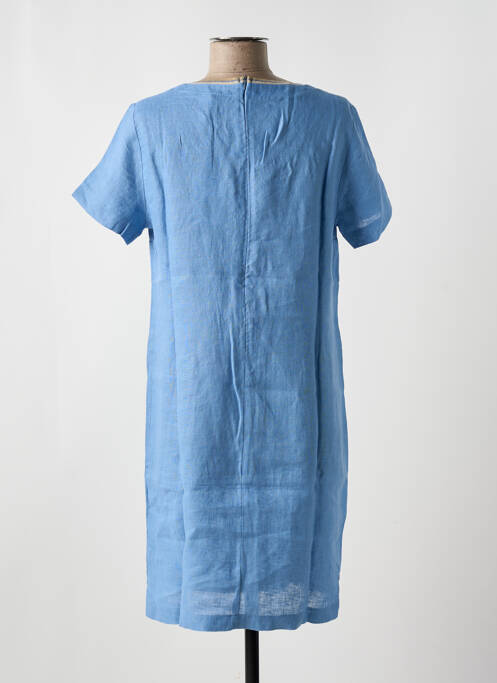 Robe mi-longue tissage crêpe manches courtes bleu LE BOUDOIR D'EDOUARD femme