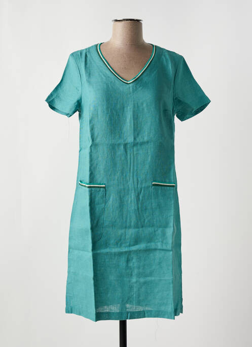 Robe mi-longue tissage crêpe manches courtes vert LE BOUDOIR D'EDOUARD femme