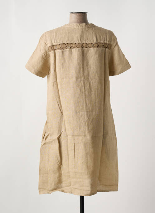 Robe mi-longue tissage crêpe manches courtes marron LE BOUDOIR D'EDOUARD femme