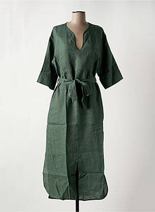 Robe longue tissage crêpe manches 3/4 vert LE BOUDOIR D'EDOUARD femme