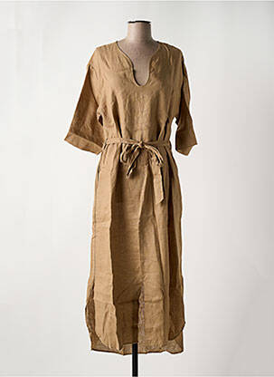 Robe longue tissage crêpe manches 3/4 marron LE BOUDOIR D'EDOUARD femme