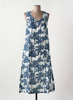 Robe mi-longue tissage crêpe sans manche bleu LE BOUDOIR D'EDOUARD femme